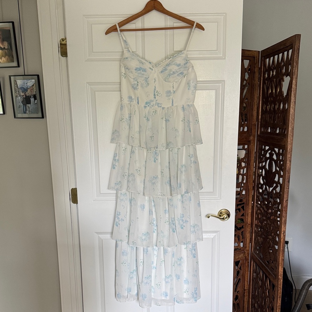 Light Blue Floral Tiered Maxi Dress - Women's Summer Dress